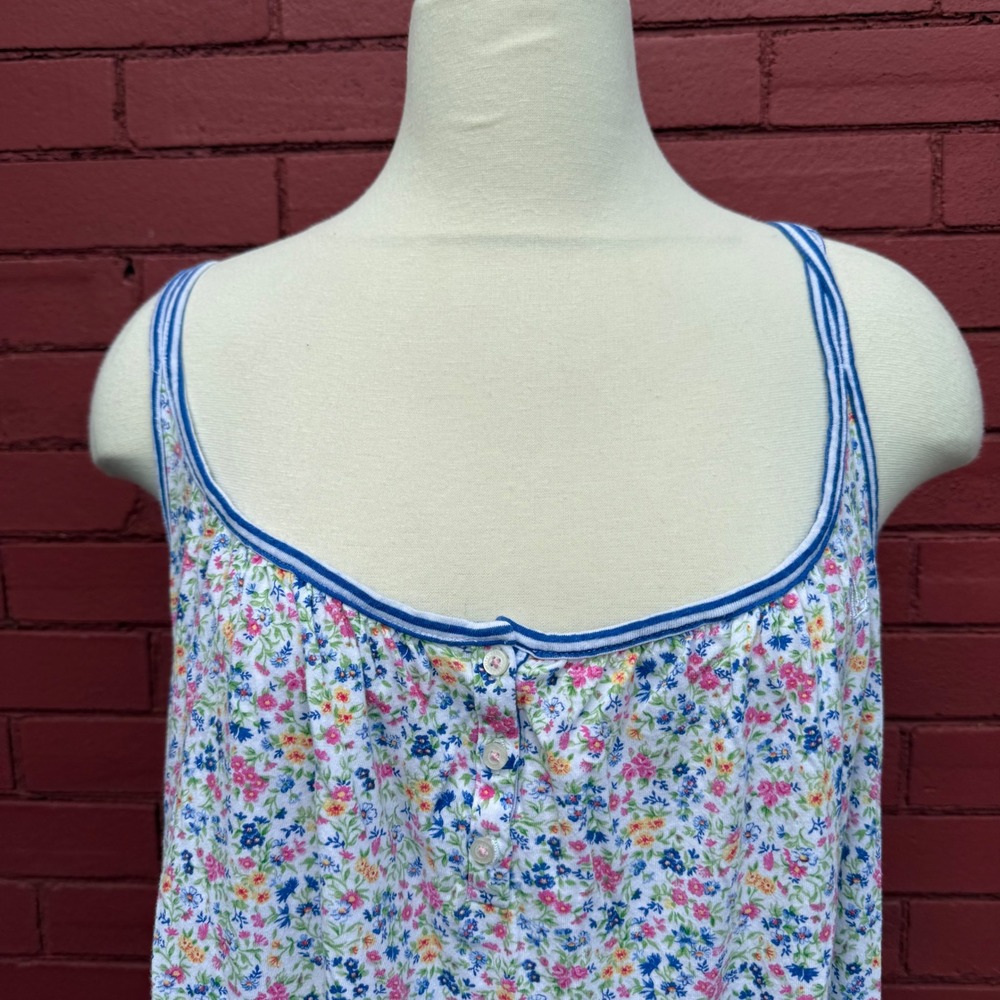 Lauren Ralph Lauren Floral Stripe Ruffle Nightgown XL Blue Pink White Sleeveless - Picture 2 of 5